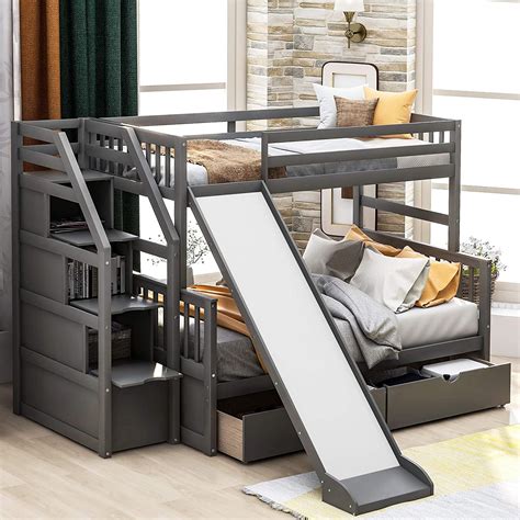 Giantex Twin Over Twin Metal Bunk Beds, Heavy Duty Bed Frame with Safety Guard Rail & Ladder, Low Floor Bunk Bed for Boys Girls Adults Dormitory Bedroom, Noise Free, No Box Spring Needed (Silver) 324. . Amazon bunkbeds